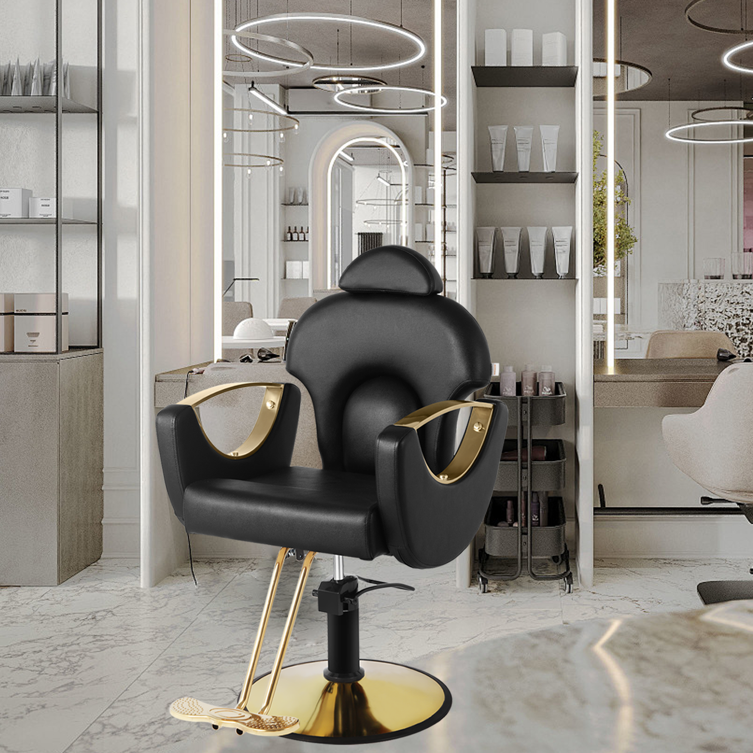 Salon Chair for Hair Stylist, Reclining Barber Chair for Barbershop 360 Swivel, Professional Height Adjustable Hair Salon Styling Chairs Multi-Function Shampoo Spa Beauty Equipment, Classic Black