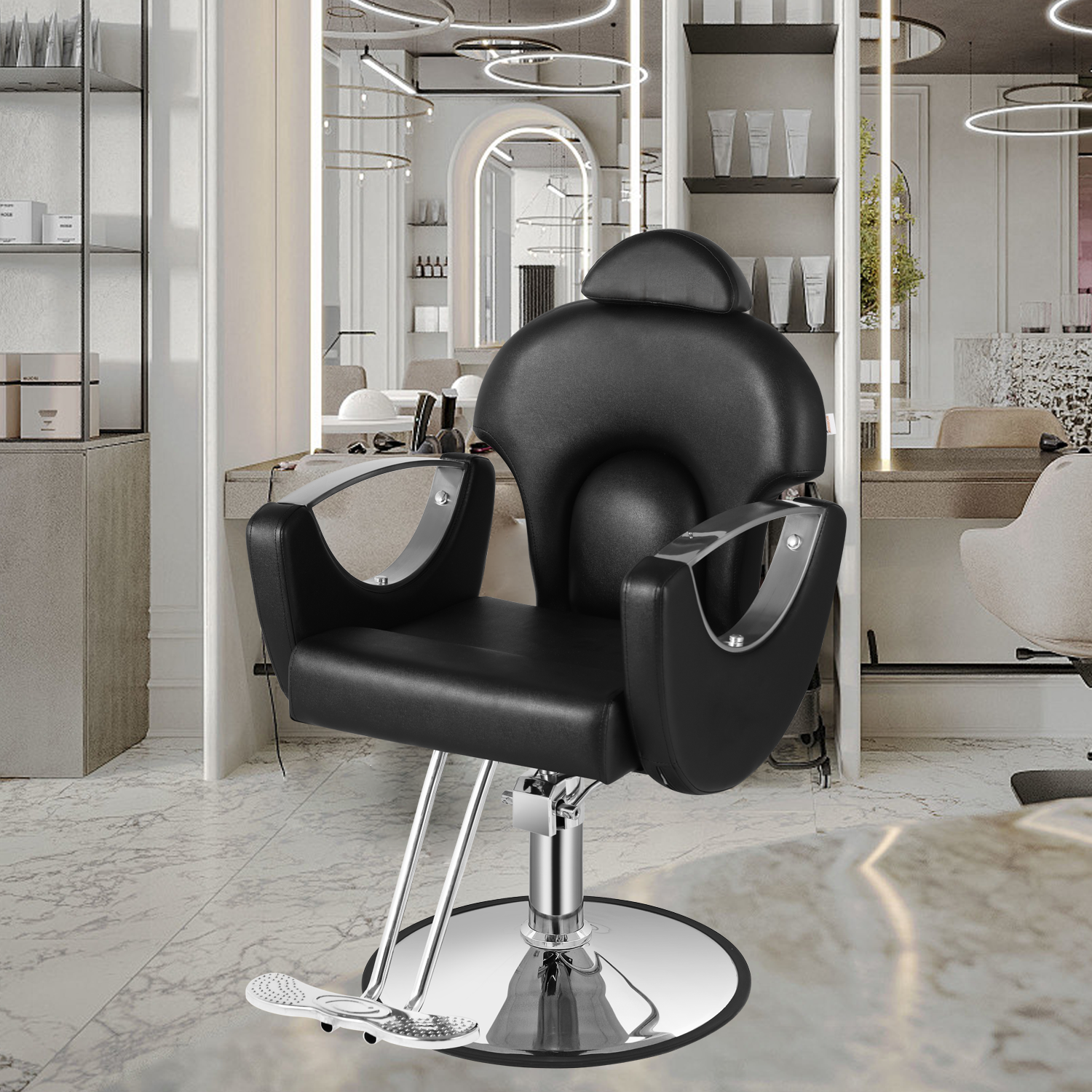 Salon Chair for Hair Stylist, Reclining Barber Chair for Barbershop 360 Swivel, Professional Height Adjustable Hair Salon Styling Chairs Multi-Function Shampoo Spa Beauty Equipment, Midnight Black