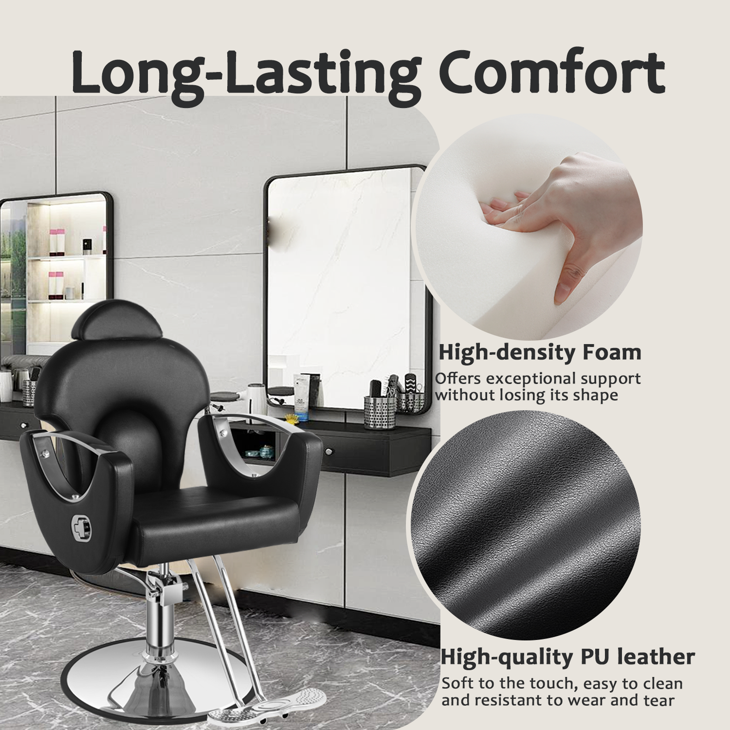 Salon Chair for Hair Stylist, Reclining Barber Chair for Barbershop 360 Swivel, Professional Height Adjustable Hair Salon Styling Chairs Multi-Function Shampoo Spa Beauty Equipment, Midnight Black