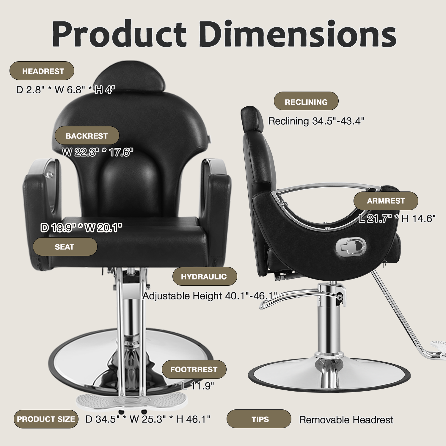 Salon Chair for Hair Stylist, Reclining Barber Chair for Barbershop 360 Swivel, Professional Height Adjustable Hair Salon Styling Chairs Multi-Function Shampoo Spa Beauty Equipment, Midnight Black