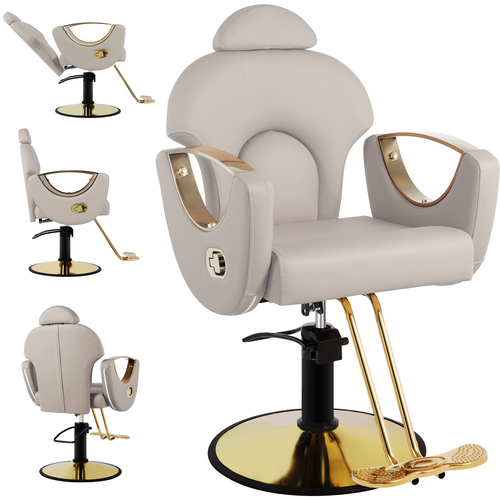 Salon Chair for Hair Stylist, Reclining Barber Chair for Barbershop 360 Swivel, Professional Height Adjustable Hair Salon Styling Chairs Multi-Function Shampoo Spa Beauty Equipment, Modern Gray