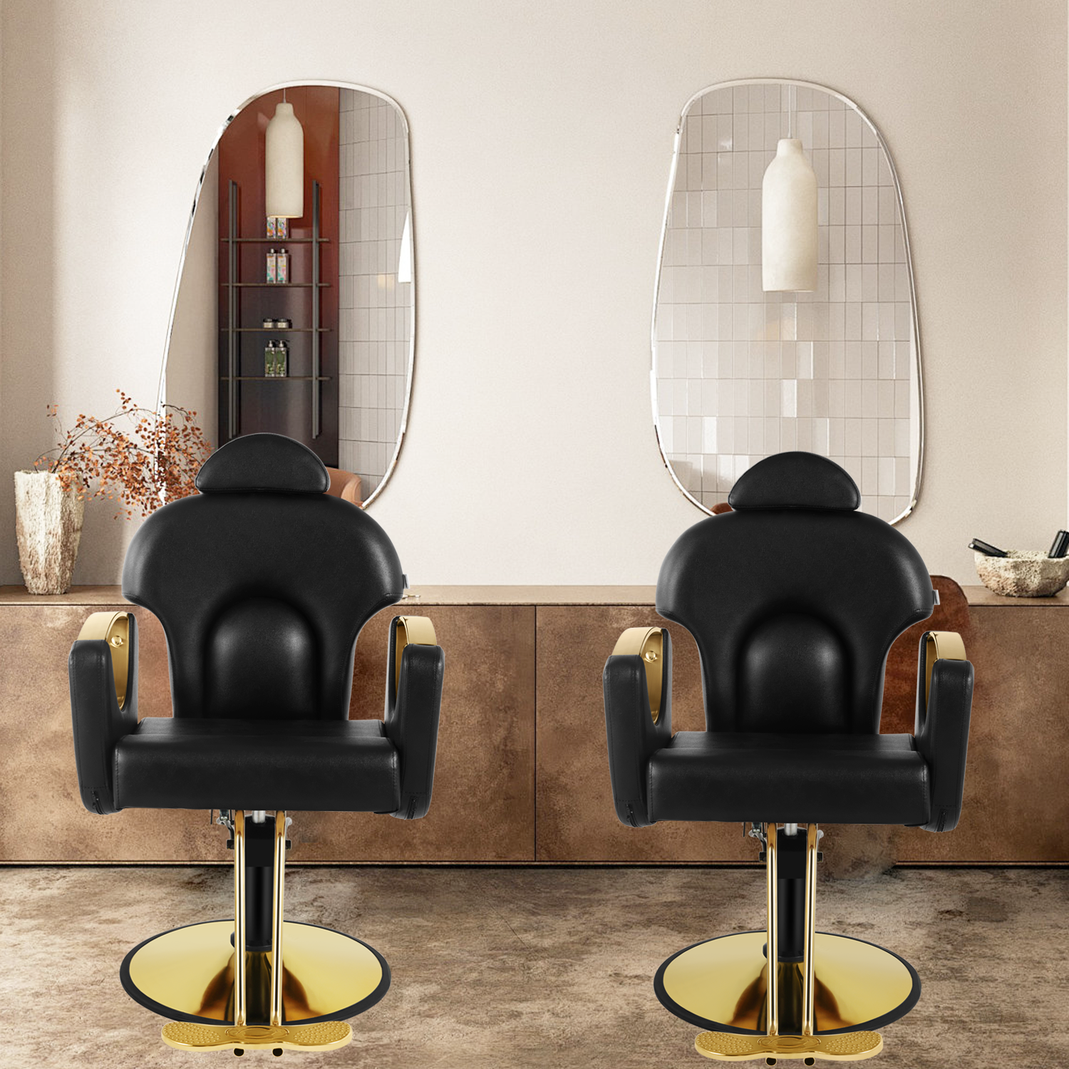 Salon Chair for Hair Stylist, Reclining Barber Chair for Barbershop 360 Swivel, Professional Height Adjustable Hair Salon Styling Chairs Multi-Function Shampoo Spa Beauty Equipment, Classic Black