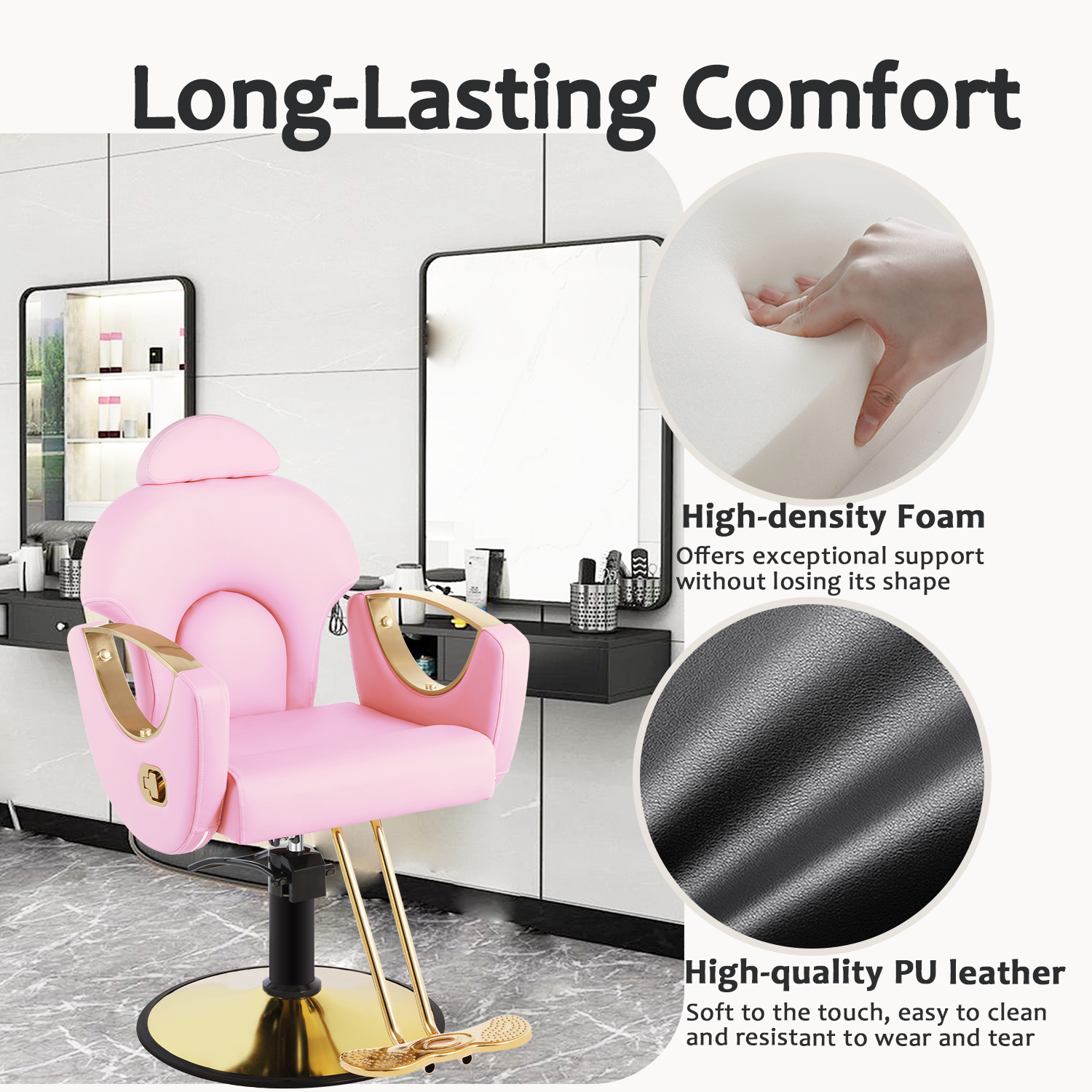 Salon Chair for Hair Stylist, Reclining Barber Chair for Barbershop 360 Swivel, Professional Height Adjustable Hair Salon Styling Chairs Multi-Function Shampoo Spa Beauty Equipment, Pastel Pink