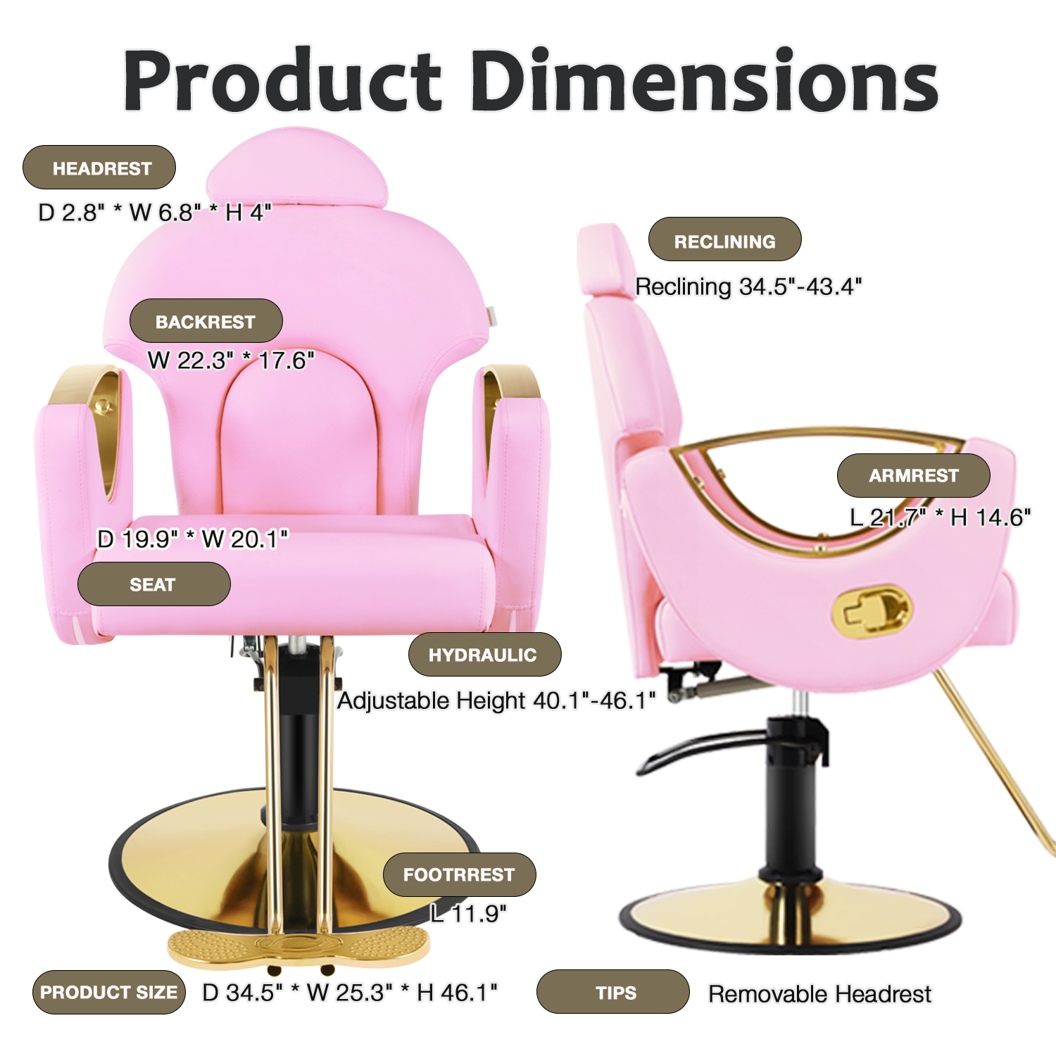 Salon Chair for Hair Stylist, Reclining Barber Chair for Barbershop 360 Swivel, Professional Height Adjustable Hair Salon Styling Chairs Multi-Function Shampoo Spa Beauty Equipment, Pastel Pink