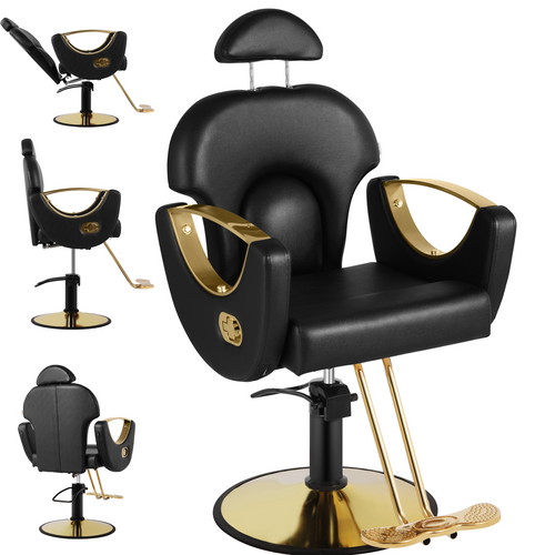 Salon Chair for Hair Stylist, Reclining Barber Chair for Barbershop 360 Swivel, Professional Height Adjustable Hair Salon Styling Chairs Multi-Function Shampoo Spa Beauty Equipment, Classic Black