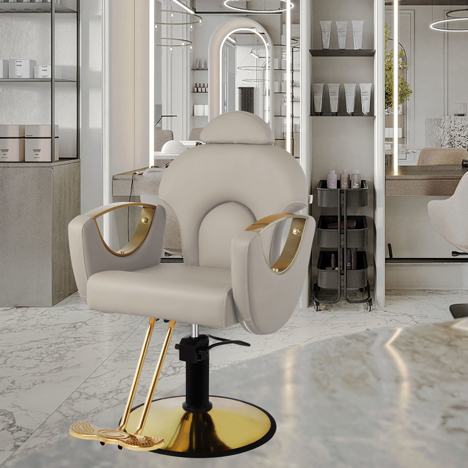 Salon Chair for Hair Stylist, Reclining Barber Chair for Barbershop 360 Swivel, Professional Height Adjustable Hair Salon Styling Chairs Multi-Function Shampoo Spa Beauty Equipment, Modern Gray