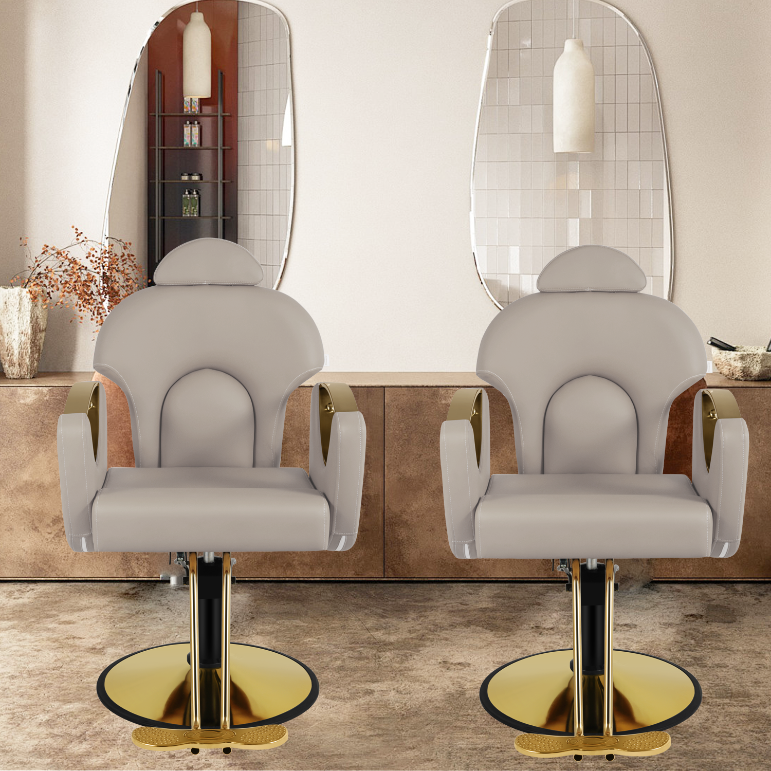 Salon Chair for Hair Stylist, Reclining Barber Chair for Barbershop 360 Swivel, Professional Height Adjustable Hair Salon Styling Chairs Multi-Function Shampoo Spa Beauty Equipment, Modern Gray
