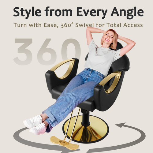 Salon Chair for Hair Stylist, Reclining Barber Chair for Barbershop 360 Swivel, Professional Height Adjustable Hair Salon Styling Chairs Multi-Function Shampoo Spa Beauty Equipment, Classic Black