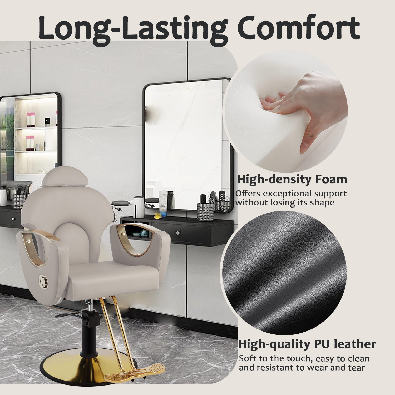 Salon Chair for Hair Stylist, Reclining Barber Chair for Barbershop 360 Swivel, Professional Height Adjustable Hair Salon Styling Chairs Multi-Function Shampoo Spa Beauty Equipment, Modern Gray