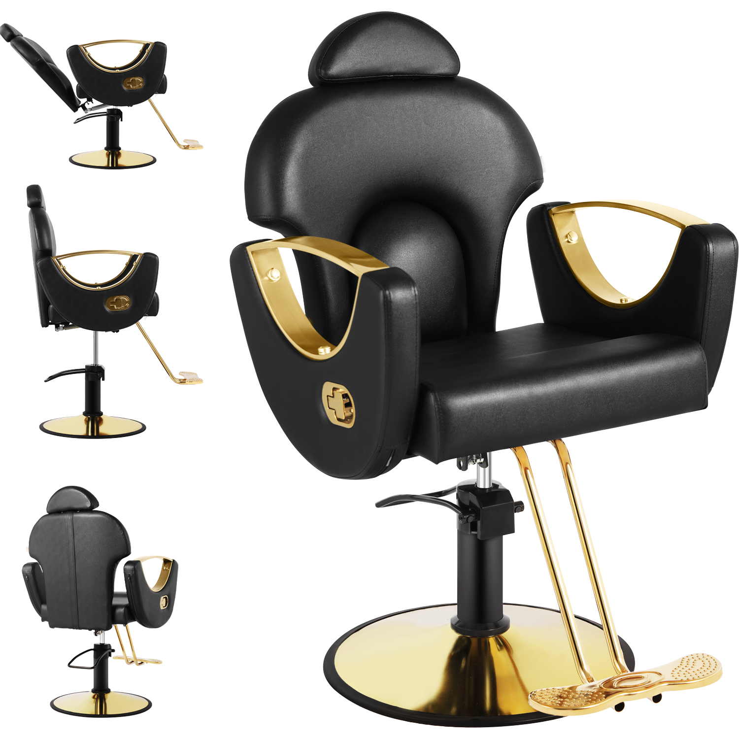 Salon Chair for Hair Stylist, Reclining Barber Chair for Barbershop 360 Swivel, Professional Height Adjustable Hair Salon Styling Chairs Multi-Function Shampoo Spa Beauty Equipment, Classic Black
