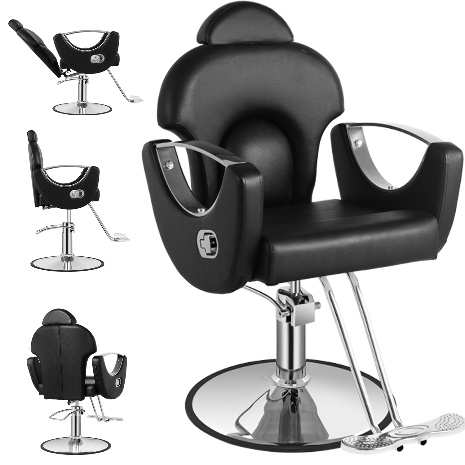 Salon Chair for Hair Stylist, Reclining Barber Chair for Barbershop 360 Swivel, Professional Height Adjustable Hair Salon Styling Chairs Multi-Function Shampoo Spa Beauty Equipment, Midnight Black
