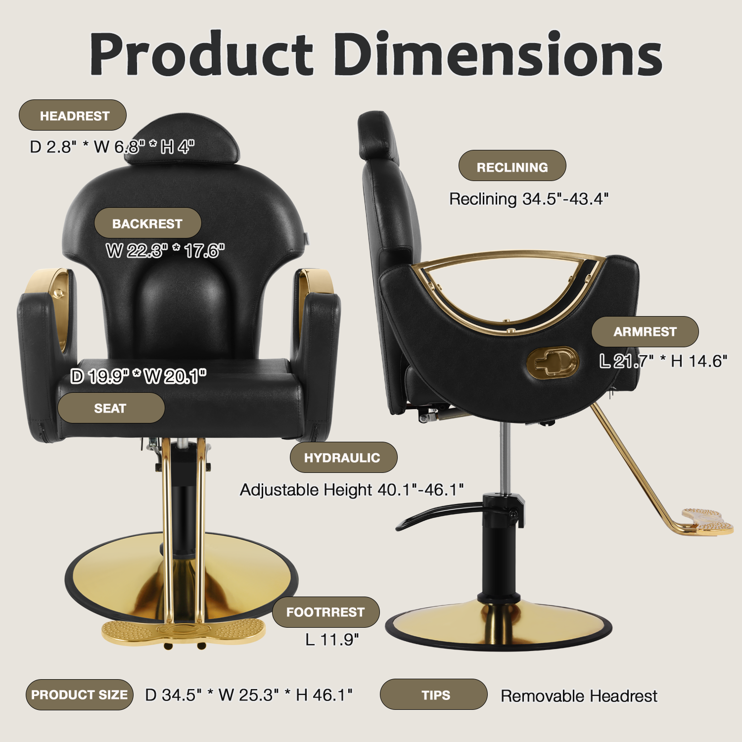 Salon Chair for Hair Stylist, Reclining Barber Chair for Barbershop 360 Swivel, Professional Height Adjustable Hair Salon Styling Chairs Multi-Function Shampoo Spa Beauty Equipment, Classic Black