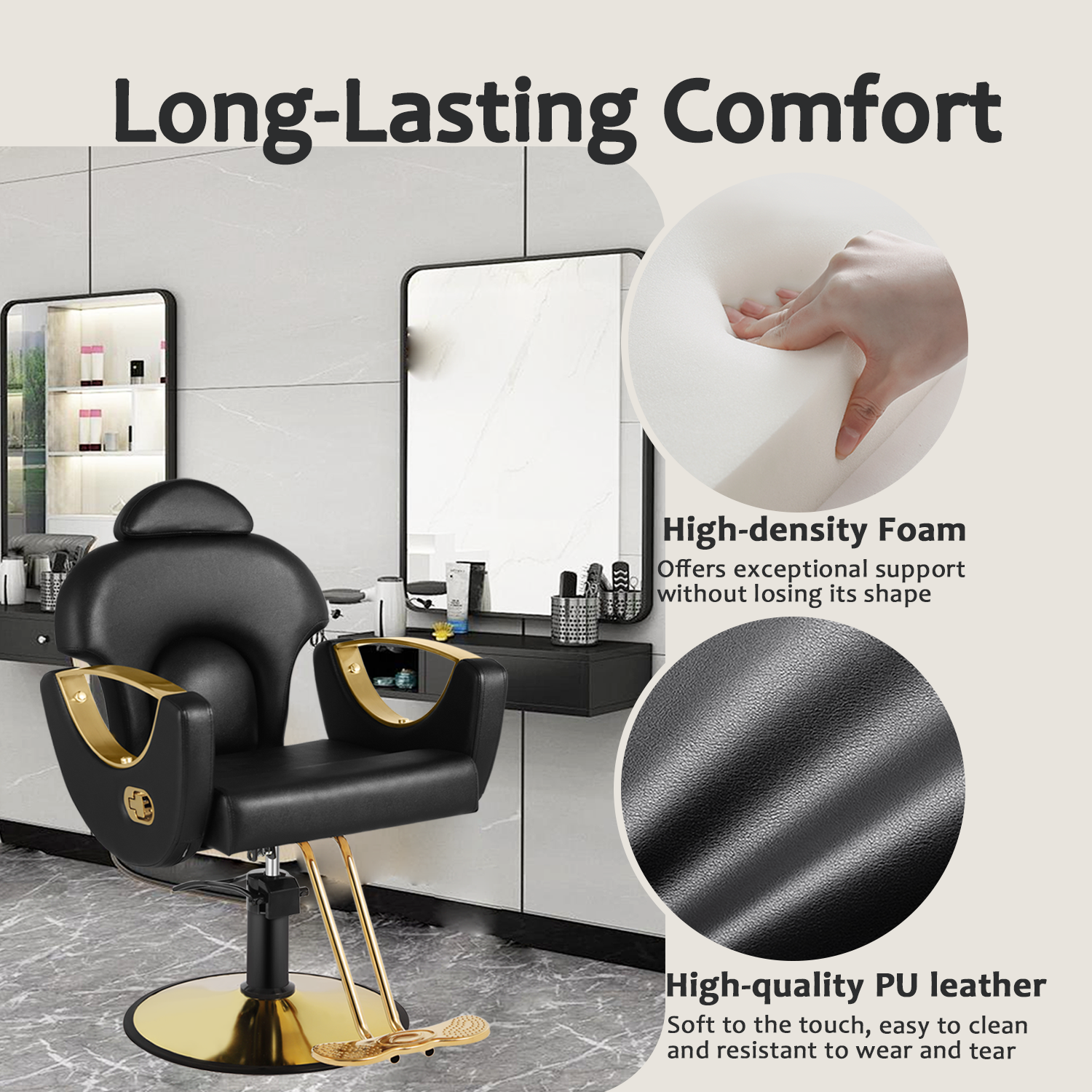 Salon Chair for Hair Stylist, Reclining Barber Chair for Barbershop 360 Swivel, Professional Height Adjustable Hair Salon Styling Chairs Multi-Function Shampoo Spa Beauty Equipment, Classic Black